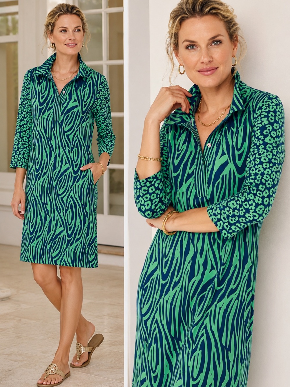 Gretchen Scott Designs 3/4 sleeve animal print dress Everywhere Dress Size Small